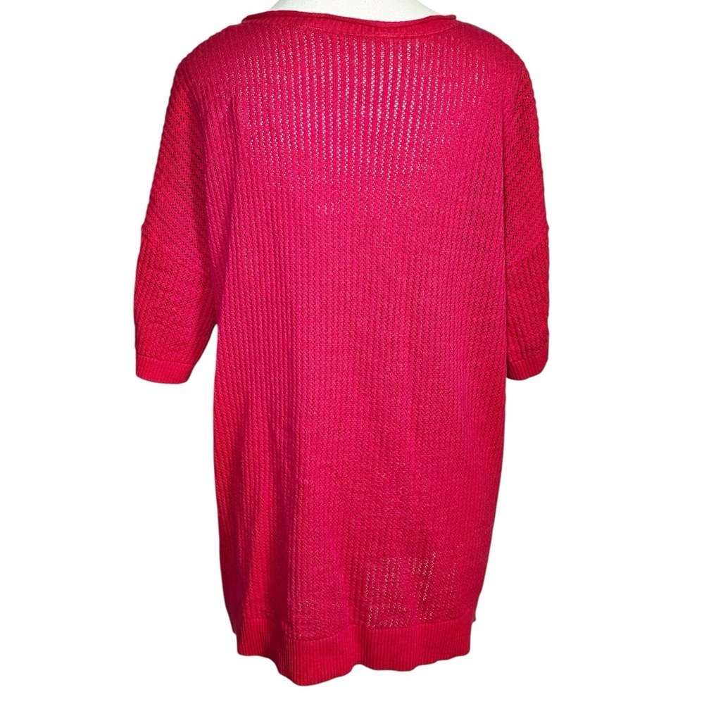 Soft Surroundings Hot Pink Floral Retro Maximalist Knit Sweater Short Sleeve Top - Picture 2 of 13